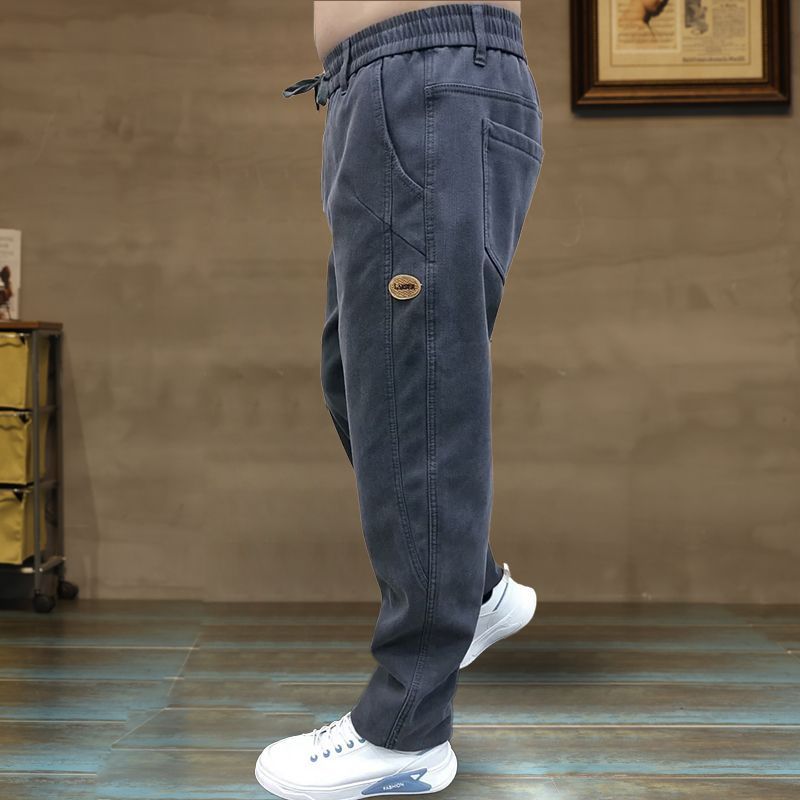 Wholesale Autumn and Winter Men's Jeans with Fleece, Comfortable Loose Casual Dad Pants, Sweatpants, Trendy Men's Harem Pants