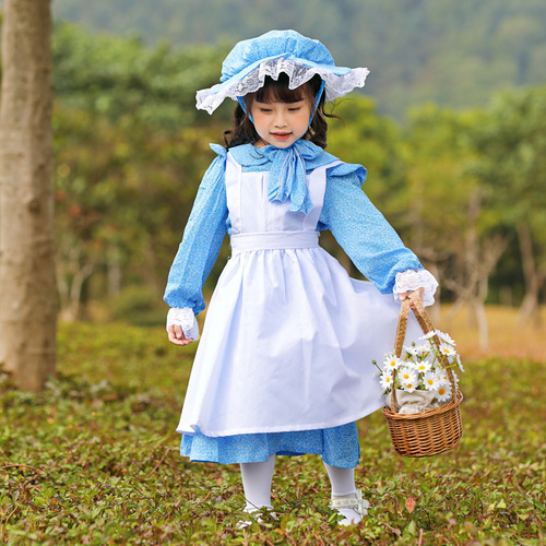 French pastoral style light blue maid dress Spring show outing park shooting parent-child stage performance clothing