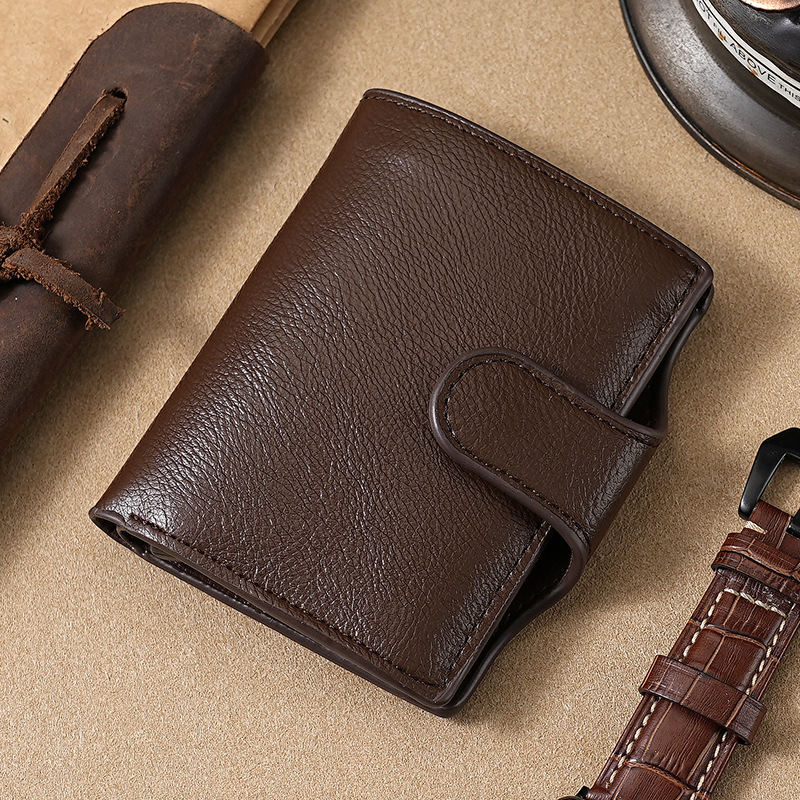 RFID anti-robo cepillo cartera multifuncional buckle mujer cartera PU doble metal cartera de hombre cartera de tarjetas cartera