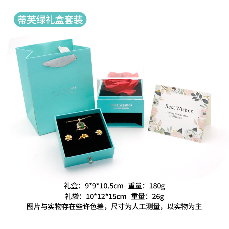 Qixi día de San Valentín caja de flores eterno rosa única anillo acrílico pendientes colgante conjunto caja de regalo de almacenamiento