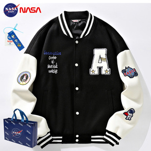 Nasa Co-Branded Baseball Jacket Men's Spring, Autumn and Winter Embroidered Thickeneded American Large Size Couple Work Jacket Cotton Outwear