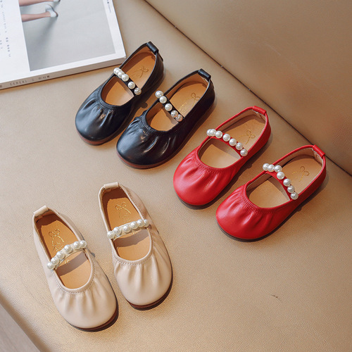 Princess Shoes for Girls 2025 Spring Fashion Kids Small Leather Shoes with Pearls Autumn/Winter Girl Bean Bean Single Shoes for Children