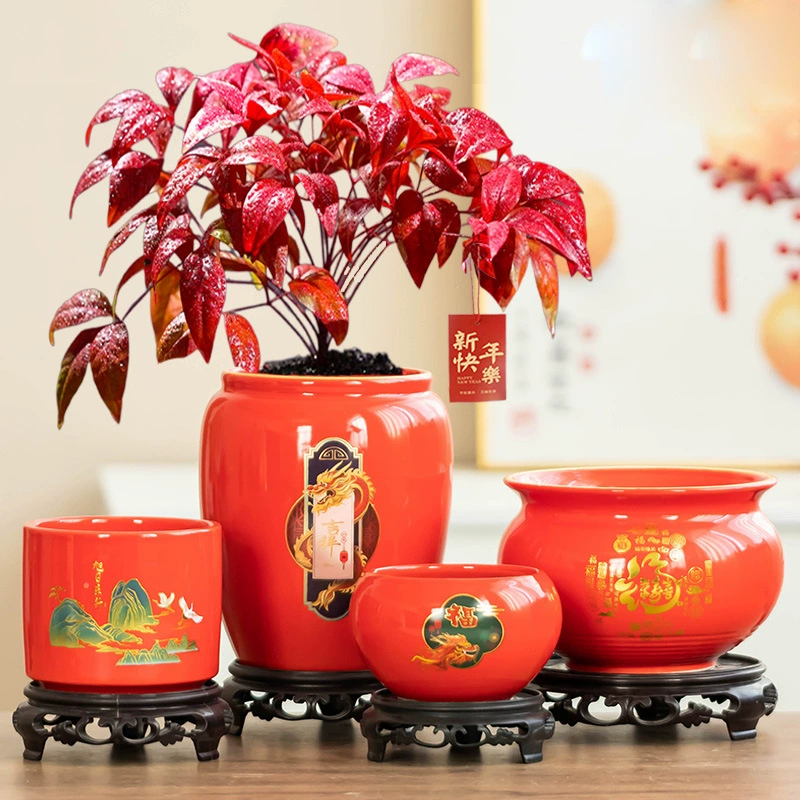Пламя нантьянжу горшок бытовой керамический горшок для растений красный праздничный горшок Крытый Настольный горшок украшение