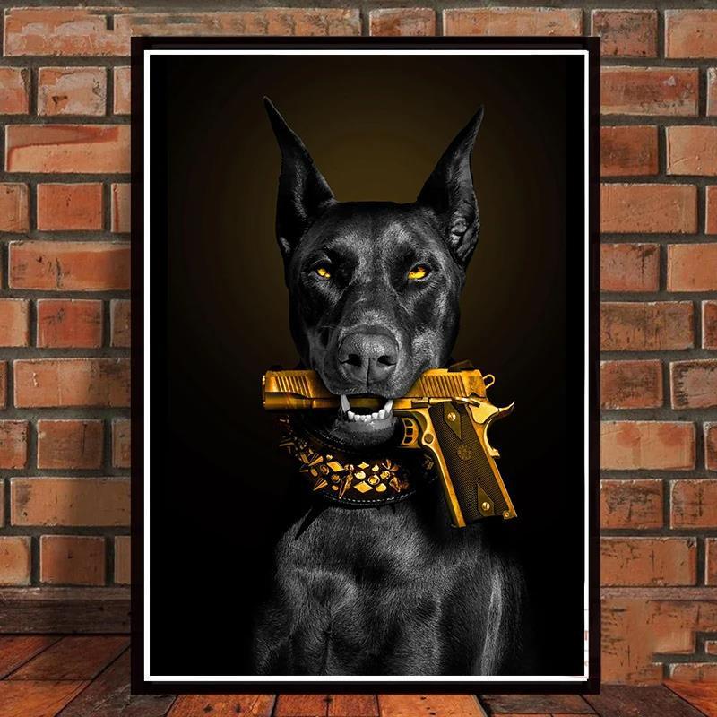猟犬の口に銃を挟み込みキャンバス絵画装飾絵画ポスター絵画コア速達temuアマゾン卸売販売|undefined