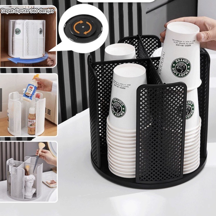 Four-Compartment Rotating Paper Cup Holder Disposable Cup Storage Rack Milk Tea Shop Cafe Desktop Cup Dispenser Storage Rack