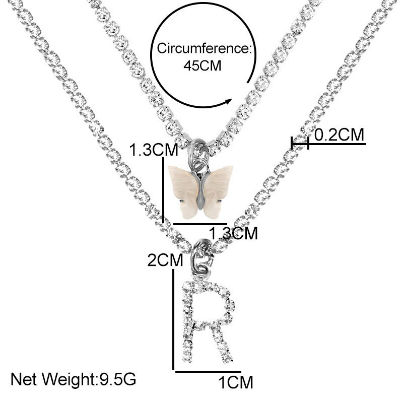 Fashion Letter Butterfly Alloy Inlay Artificial Gemstones Womenu0027S Layered Necklaces 1 Piece