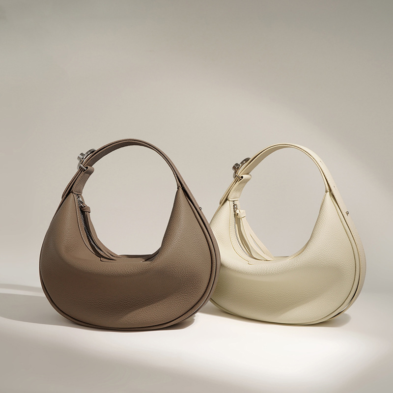 High-end fashion messenger bag first layer cowhide half moon bag shoulder bag niche texture handbag new Crescent bag