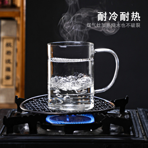 Manufacturer wholesale glass crescent cup for household green tea cup with built-in filter heat-resistant glass cup with handle tea cup