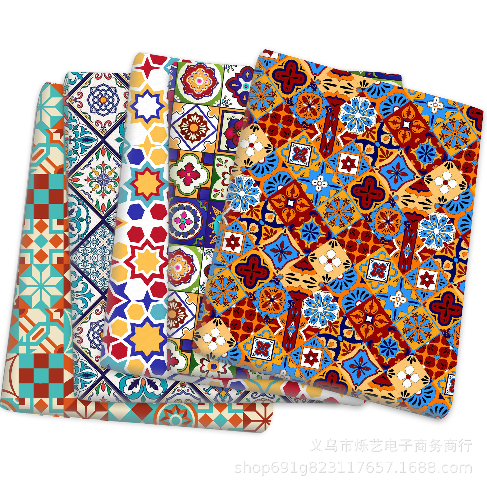 曼陀罗几何花平面印花平纹全棉布料diy拼布面料服装,1Yc52749