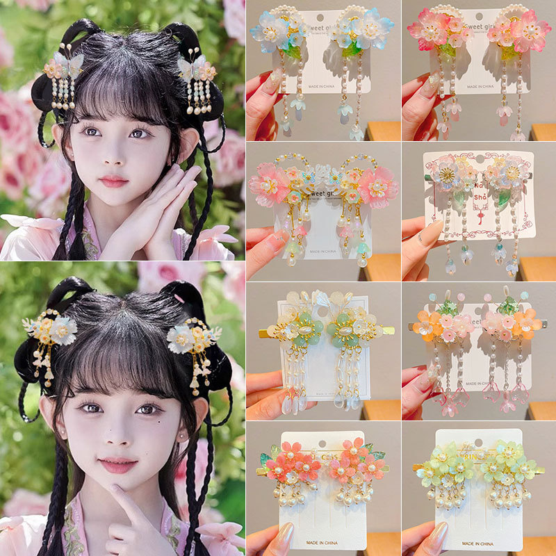 Clip de cabello de estilo nacional para niños 2025 nuevo estilo antiguo pince de cabello broche pince de cabello de niña Hanfu tocado de niña flores de cabeza