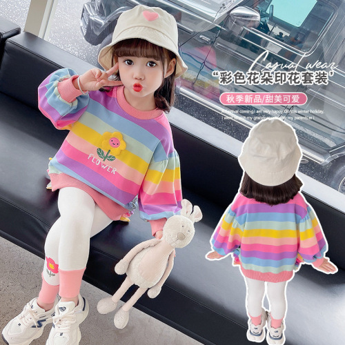 Spring Outfit for Girls with Colorful Flowers - 2024 New Trendy Children's Sportswear Two-Piece Set for Middle Kids