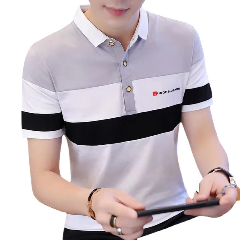 Verano nuevos hombres de manga corta Camiseta estilo coreano SLIM-Fit solapa Polo camisa de media manga de moda juvenil ropa superior de los hombres
