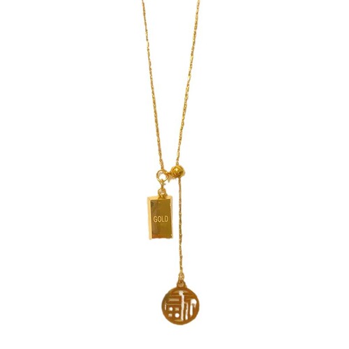 National Style Minimalist Titanium Steel Lucky Gold Bar with Tassels, Sliding Necklace for Women, Lightweight Luxury High-End Fashion, Versatile Clavicle Chain
