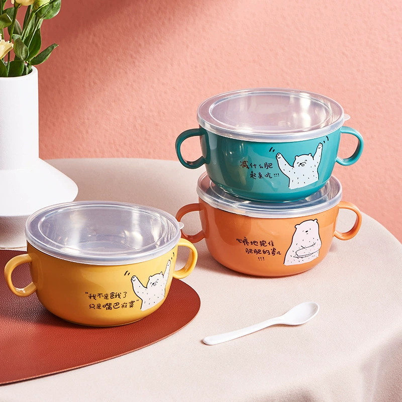 Миска с лапшой быстрого приготовления с крышкой Бытовая нержавеющая сталь простая большая суповая миска студенческое мультяшное общежитие миска с лапшой быстрого приготовления Изолированная коробка для завтрака