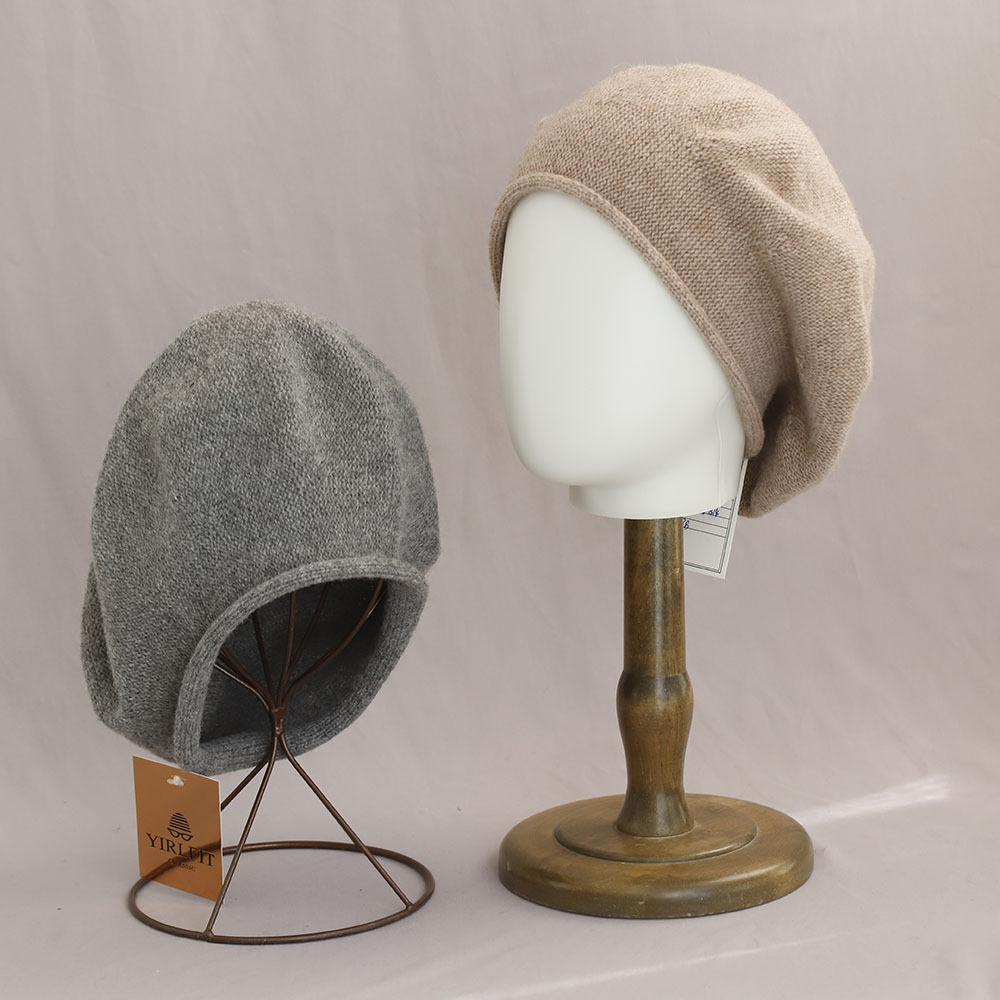 精品羊毛混纺毛线针织卷边贝雷帽女文艺休闲纯色云朵大板型画家帽