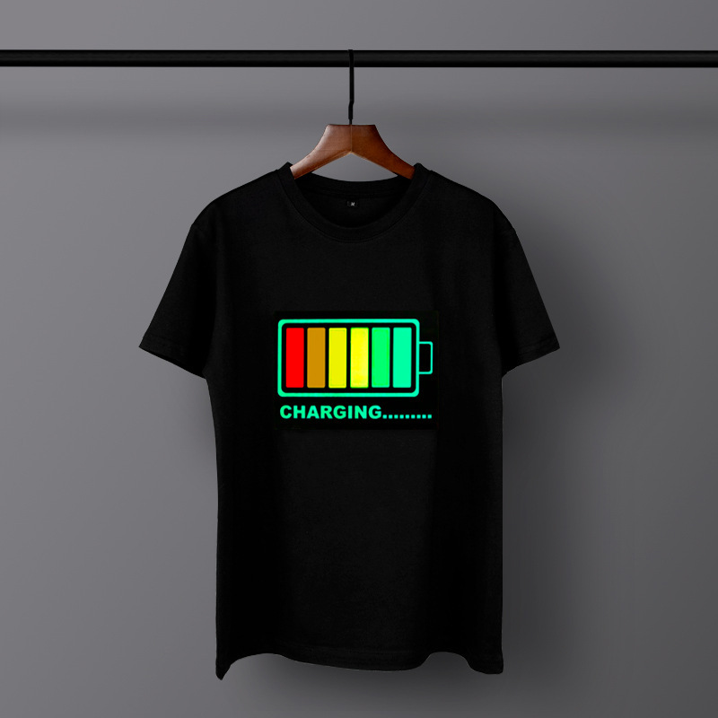 Cross-border Same Style Bar led Voice Control Round Neck Short-sleeved T-shirt Men's and Women's Couple Flash Disco Equipment Luminous Clothes