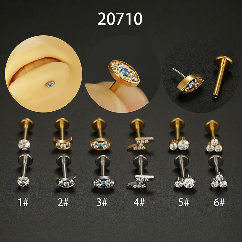Fashion Moon Lightning Stainless Steel Inlay Zircon lip stud 1 Piece