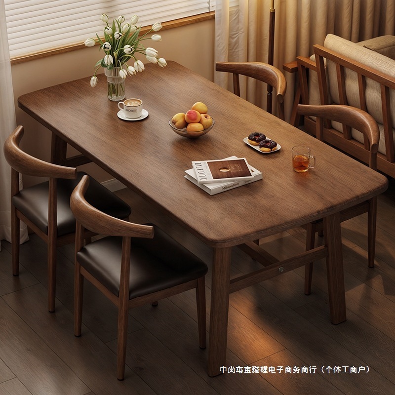 Dining Table for Home Use, Small Apartment, Vintage Dining Table for Rental, Rectangular Dining Table for Dining and Commercial Use, Table and Chair Set