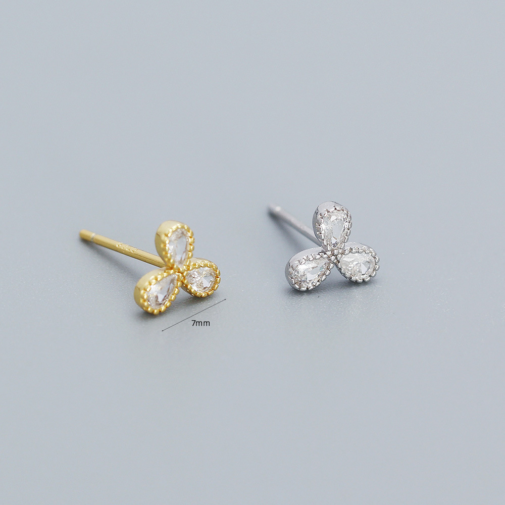 Fashion Shamrock Sterling Silver Inlay Zircon Ear Studs 1 Pair