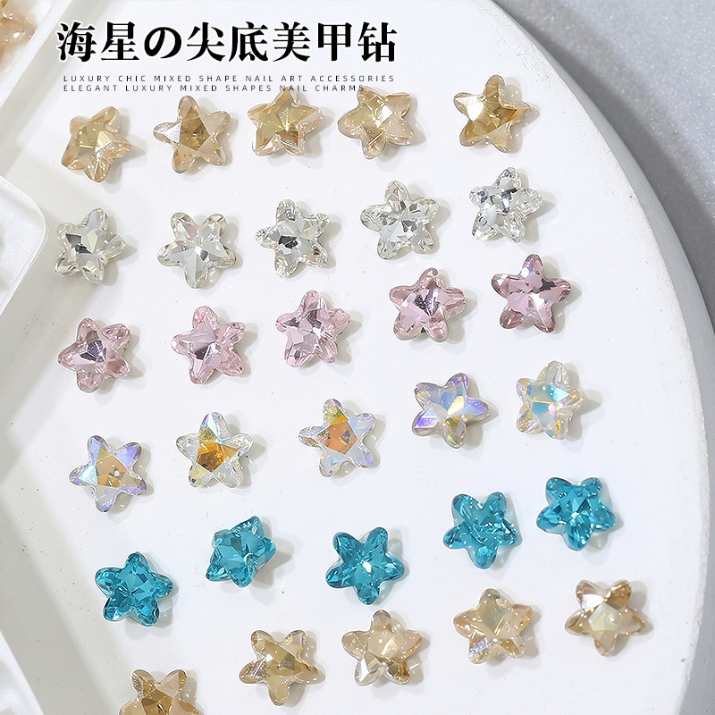 Starfish Nail Art Rhinestone Accessories Wholesale Ultra-Shiny Colorful Pointed-Bottom Irregular Small Star Crystal Glass Wearable Nail Decorations