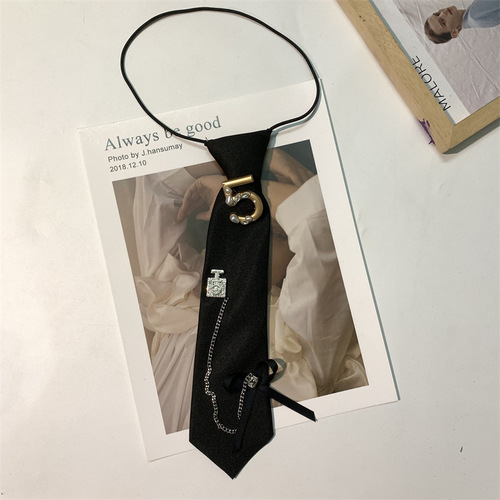 Korean-style school girl black short collar tie sweet cool JK Japanese individual fashion casual untied shirt with checkered bow tie decoration