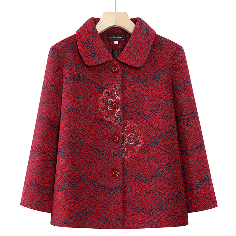 Бабушка весеннее пальто женский средний и пожилой мужчина весна 2025 новая вышивка отворот топ пожилой леди