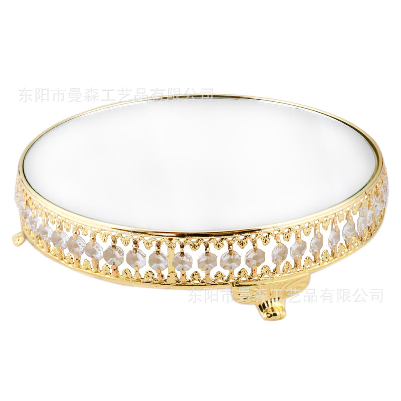 Venta al por mayor de estilo europeo de cristal redondo plato de fruta plato de pastel de alto aspecto bandeja de postre decoración de mesa de boda accesorios