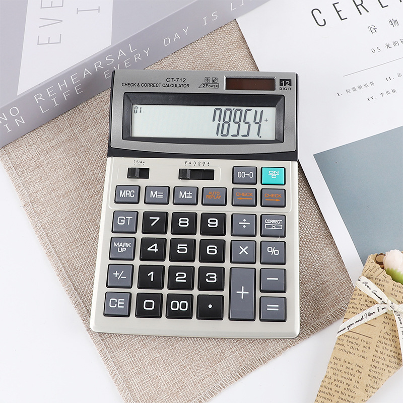 Calculadora de 12 dígitos contabilidad CT-712 calculadora solar estudiante fuente de alimentación dual Computadora financiera al por mayor