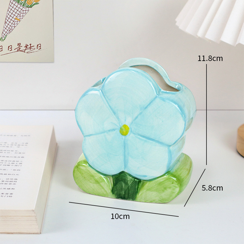 파란 꽃 펜 홀더