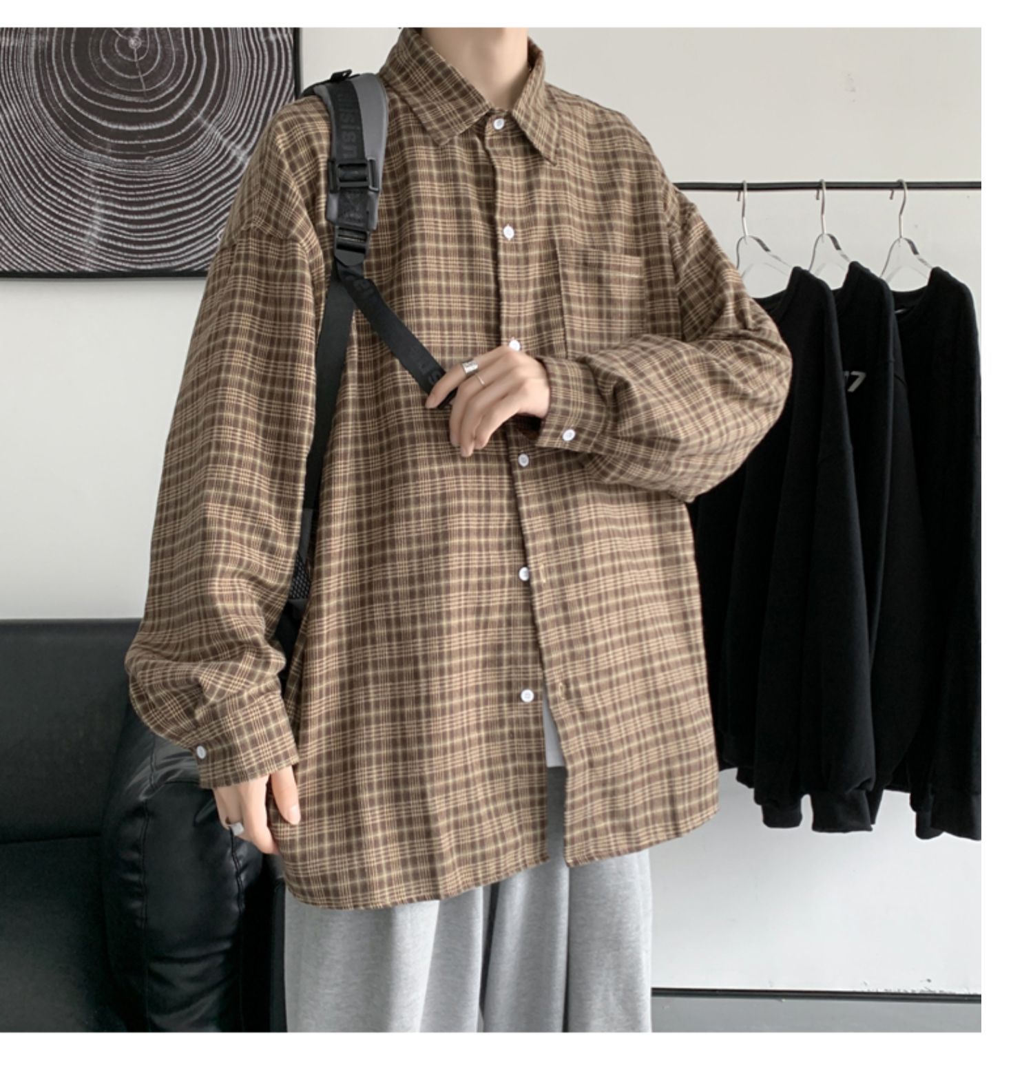 Men's Casual Checkered Shirt Long Sleeved Retro Autumn Jacket_voghion.com
