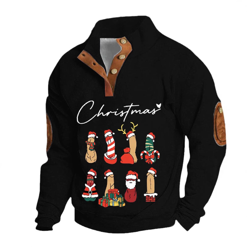 2026 Spring and Autumn New Style 3D Digital Print Christmas Flower Stand Collar Polo Sweatshirt Casual Fashion Men's Wear