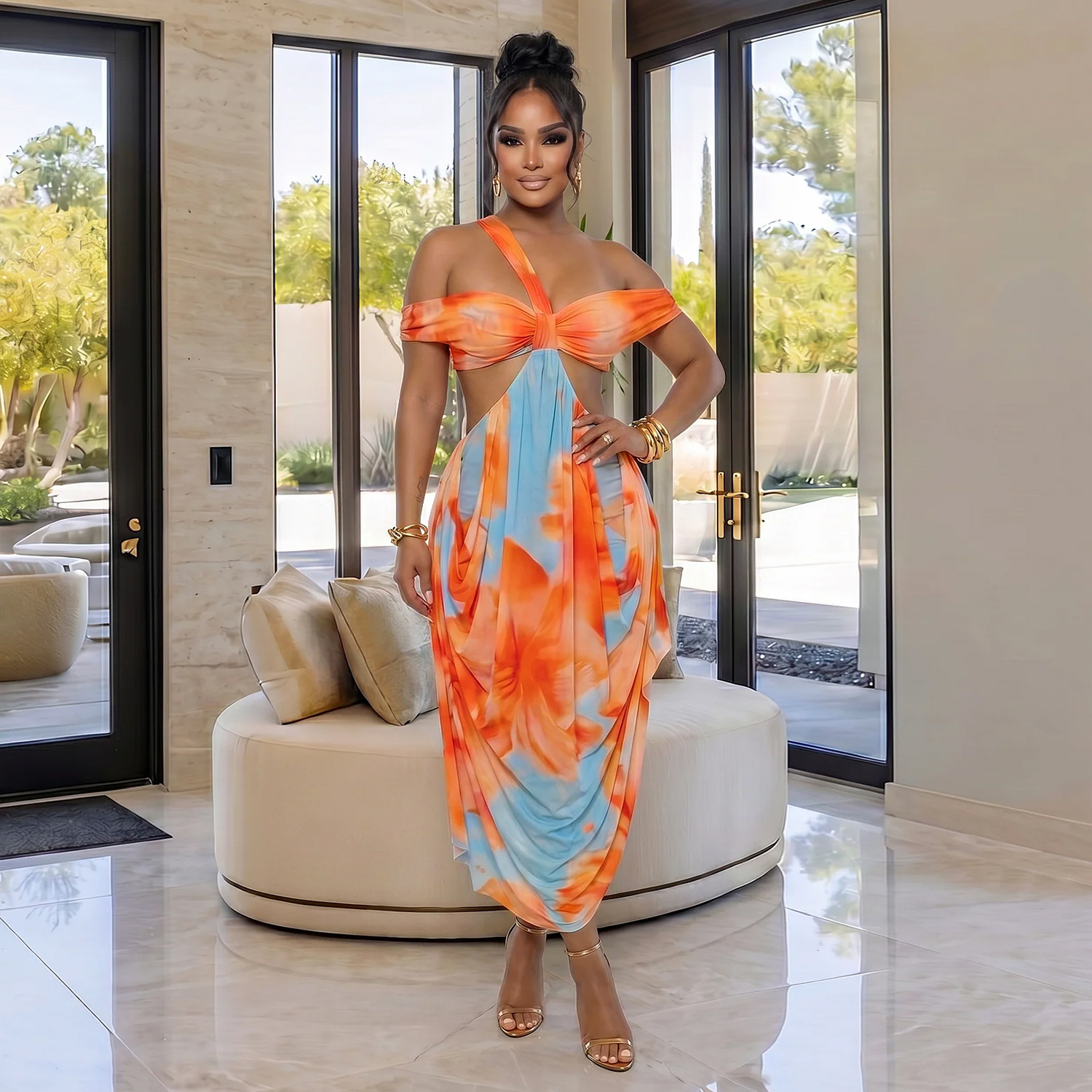 C7731 Aliexpress transfronterizo Amazon 2026 nuevo vestido de impresión de playa sexy de verano image 4