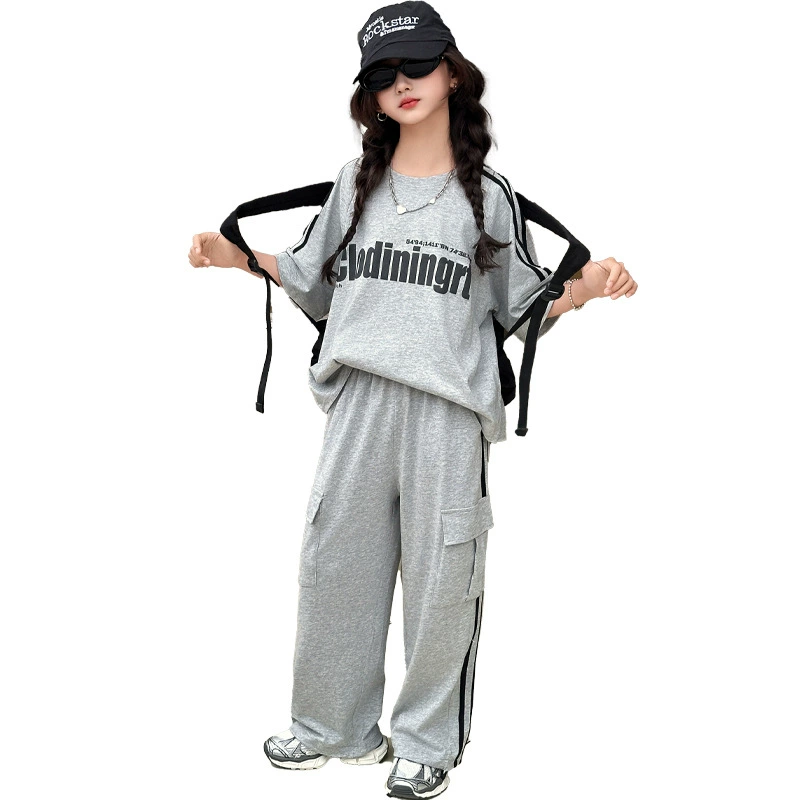 Summer clothing, thin children's set for leisure, Korean style, western style, for teenagers, children's clothing