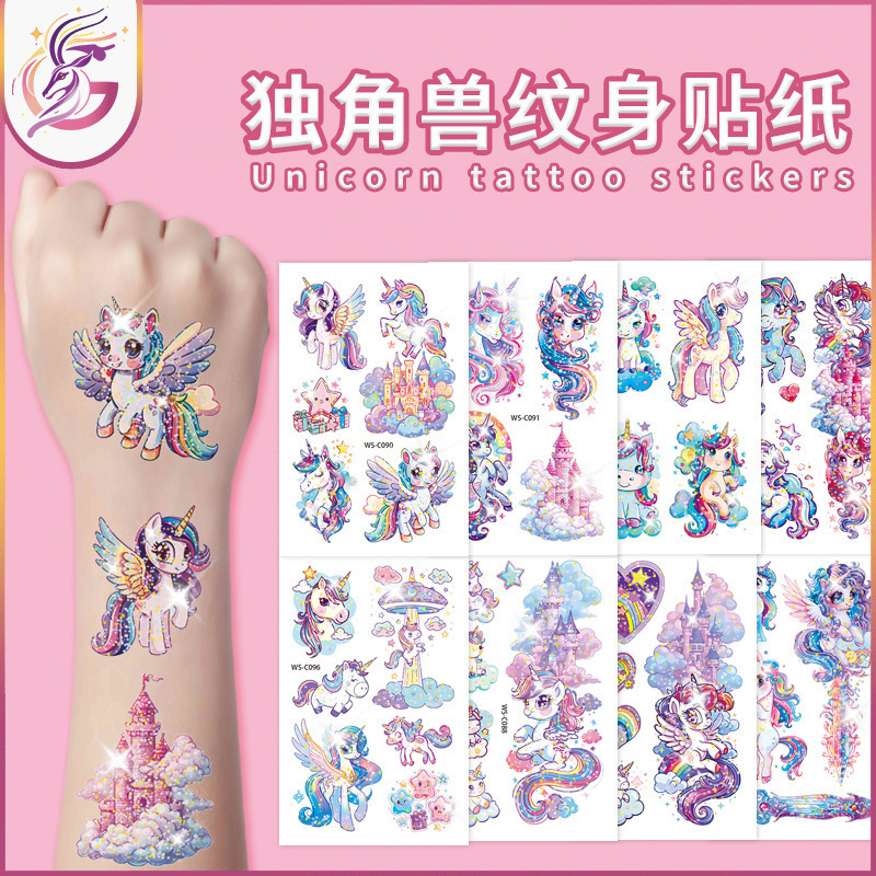Glitter Unicorn Tattoo New Cartoon Children's Purple Series Cute Dreamy Little Pony Temporary Disposable Tattoo Glitter Unicorn Tattoo New Cartoon Children's Purple Series Cute Dreamy Little Pony Temporary Disposable Tattoo