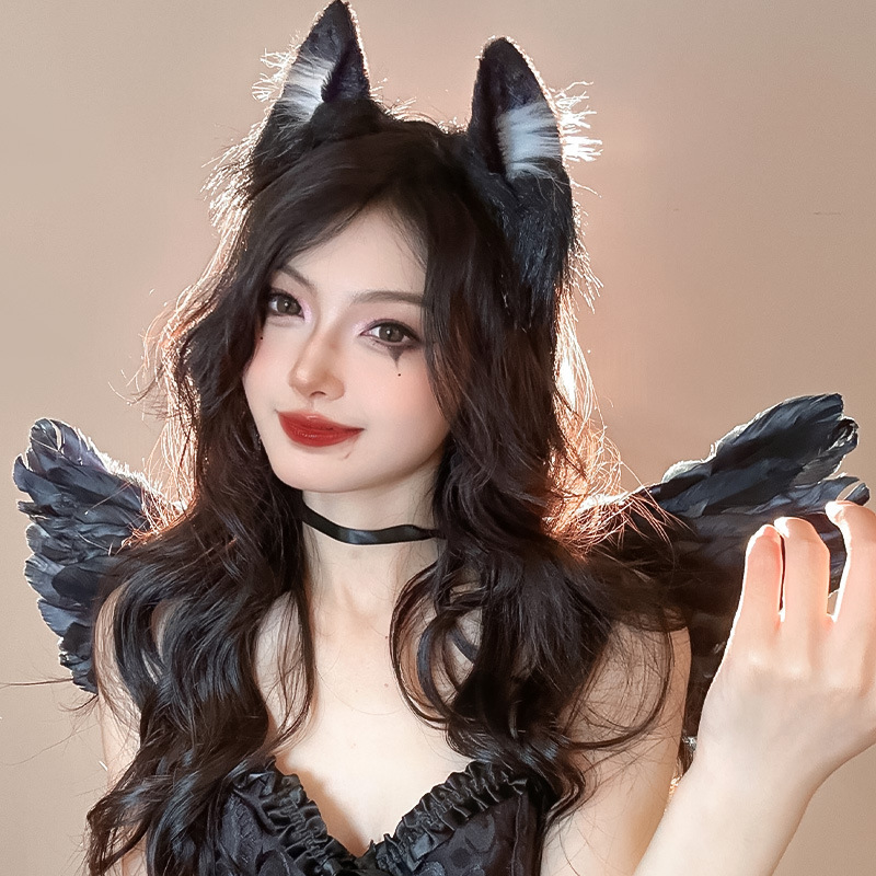 万圣节仿真猫耳朵发箍女款创意毛绒兽耳发卡可爱cos装扮头箍头饰|undefined