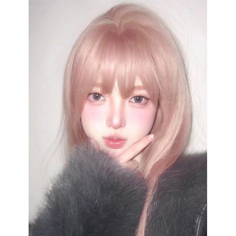 小圆午夜巴黎假发灰粉色仿真发网红款日常长直发粉色自然全头套女|undefined