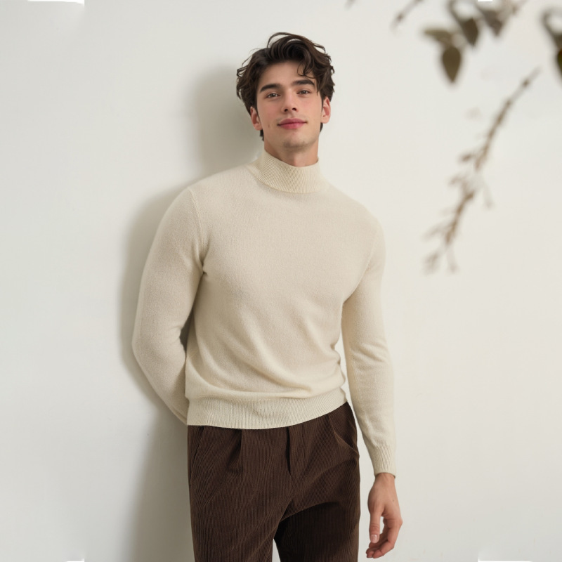 Suéter de hombre de cuello medio alto hoodie de punto de invierno delgado suéter de lana de base de hombre de cuello medio alto suéter de hombre