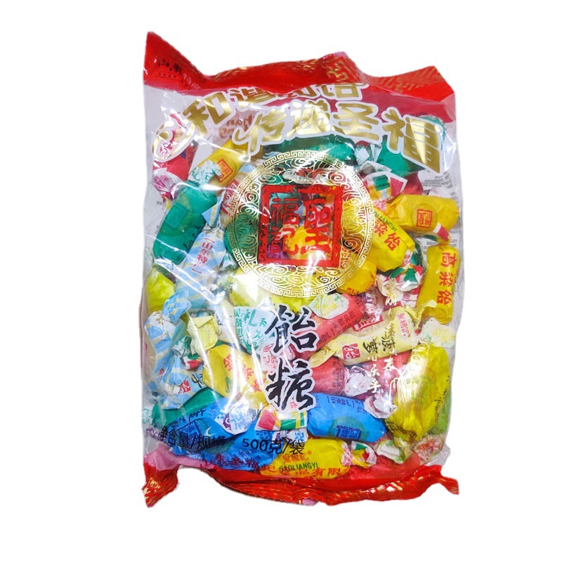 圣福记高粱饴软糖500g袋装老式拉丝水果糖果怀旧零食 整箱30袋