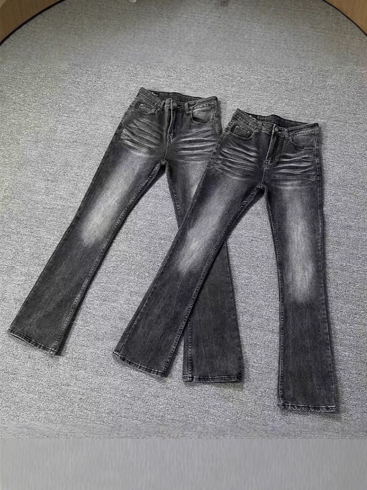Washed Black Slightly Flared Jeans High Street Style Straight Leg_voghion.com