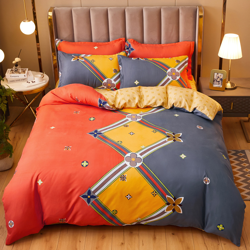 直發新款大版花斜紋磨毛四件套 加厚植物羊絨床上用品壹件代發