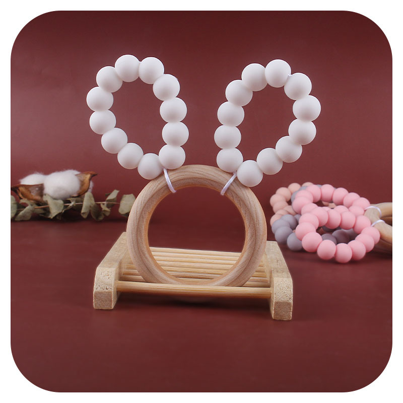 DIY bebé creativo Hemu anillo teether pulsera juguete teether cuentas de silicona Orejas de conejo teether palo