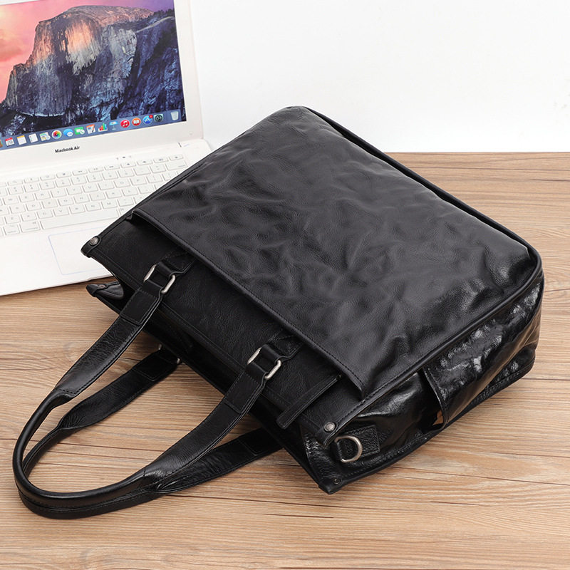 Cặp da nam cỡ lớn đựng laptop 15.6 inch, túi xách tay công sở kiêm túi du lịch bằng da bò — Da cây cao su, lót nhung cao cấp