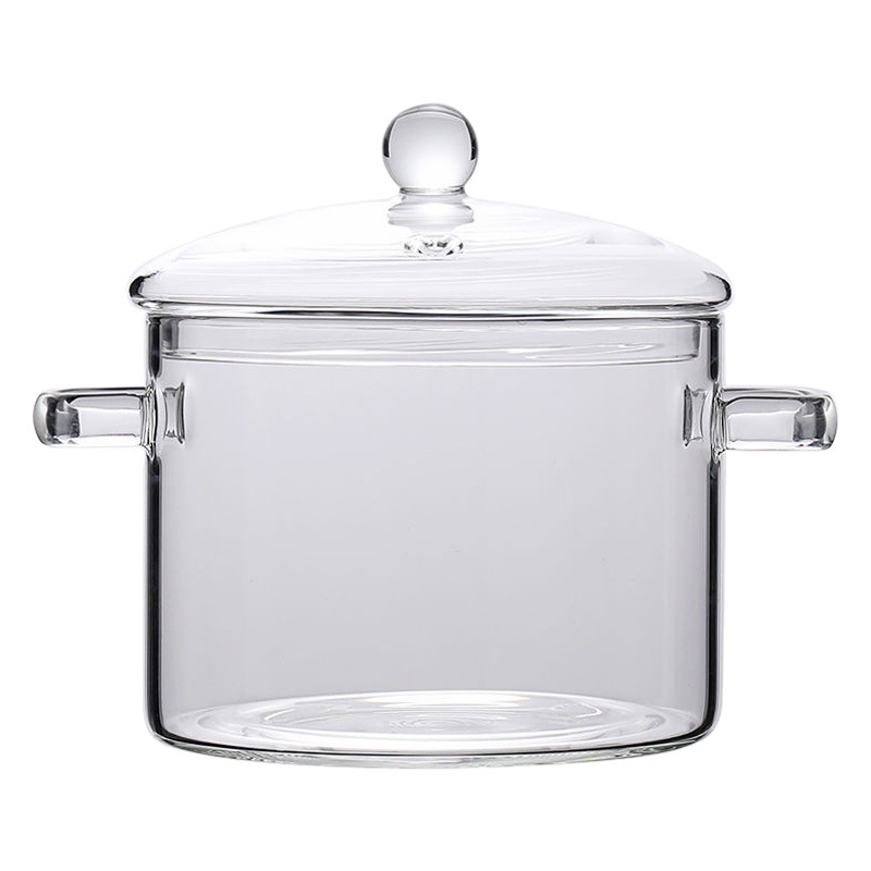 Olla de Vidrio Transparente con Asas de Vidrio Borosilicato con Tapa, para Cocina Doméstica