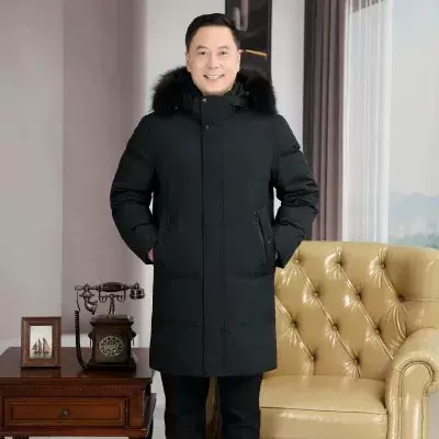 新款爸爸装长款过膝羽绒服外套跨境羽绒服工作服装送长辈