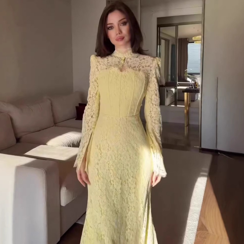Luxury Lace Autumn Victorian Style Long-Sleeve Long Dress 2025 European and American Amazon Luxury Lace Autumn Victorian Style Long-Sleeve Long Dress 2025 European and American Amazon
