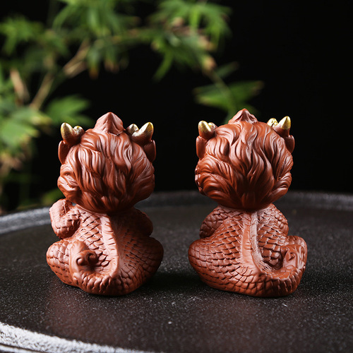 Zisha Tea Pet Dragon Figurine Creative Twelve Zodiac Dragon Year, Can Raise Tea to Play, Attracting Wealth Tea Pet, Tea Table Decoration Accessory