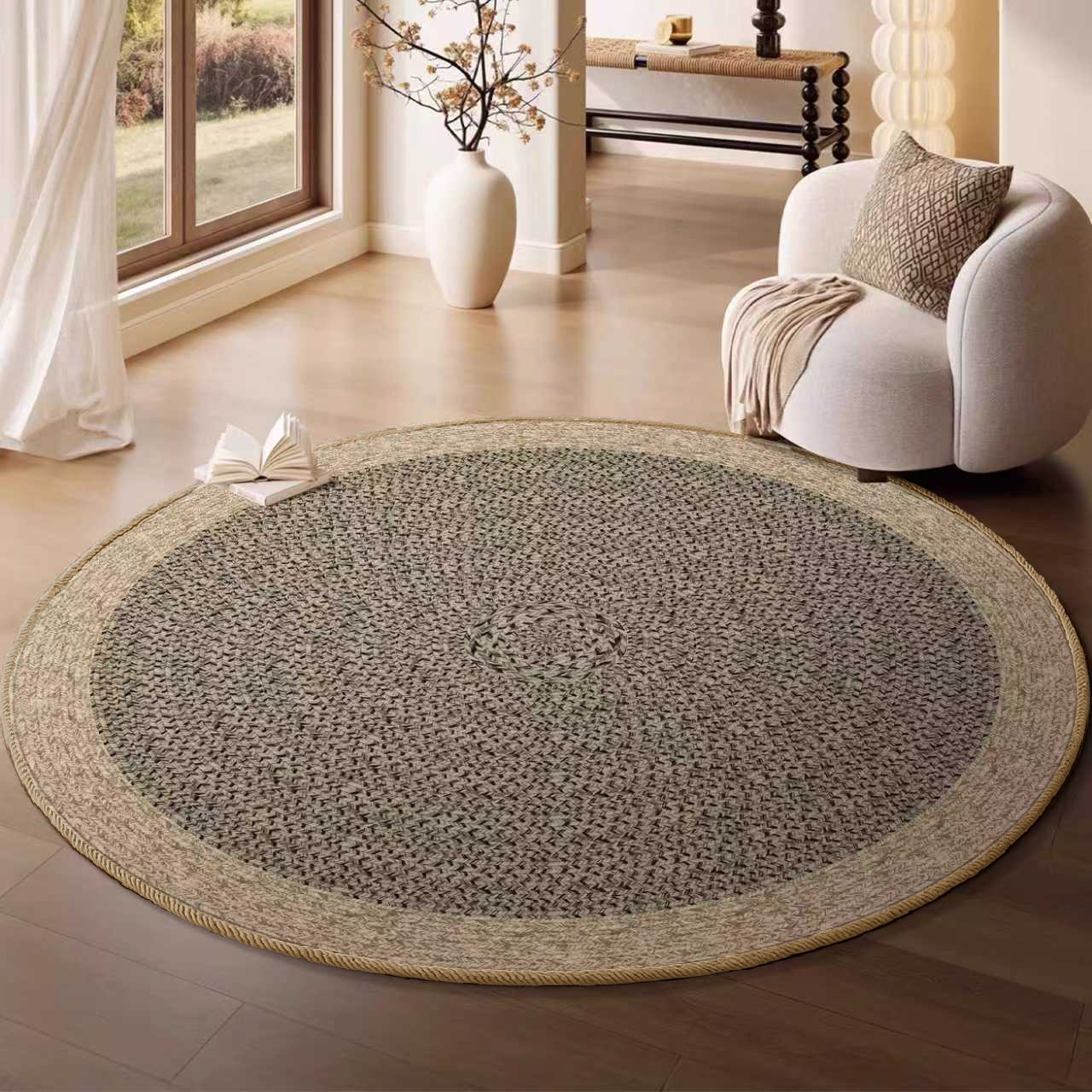 Alfombra redonda de terciopelo de lujo ligero, sala de estar, resistente a la suciedad y fácil de cuidar, sala de estudio, silla de computadora, alfombra antideslizante, alfombra de dormitorio de alta calidad