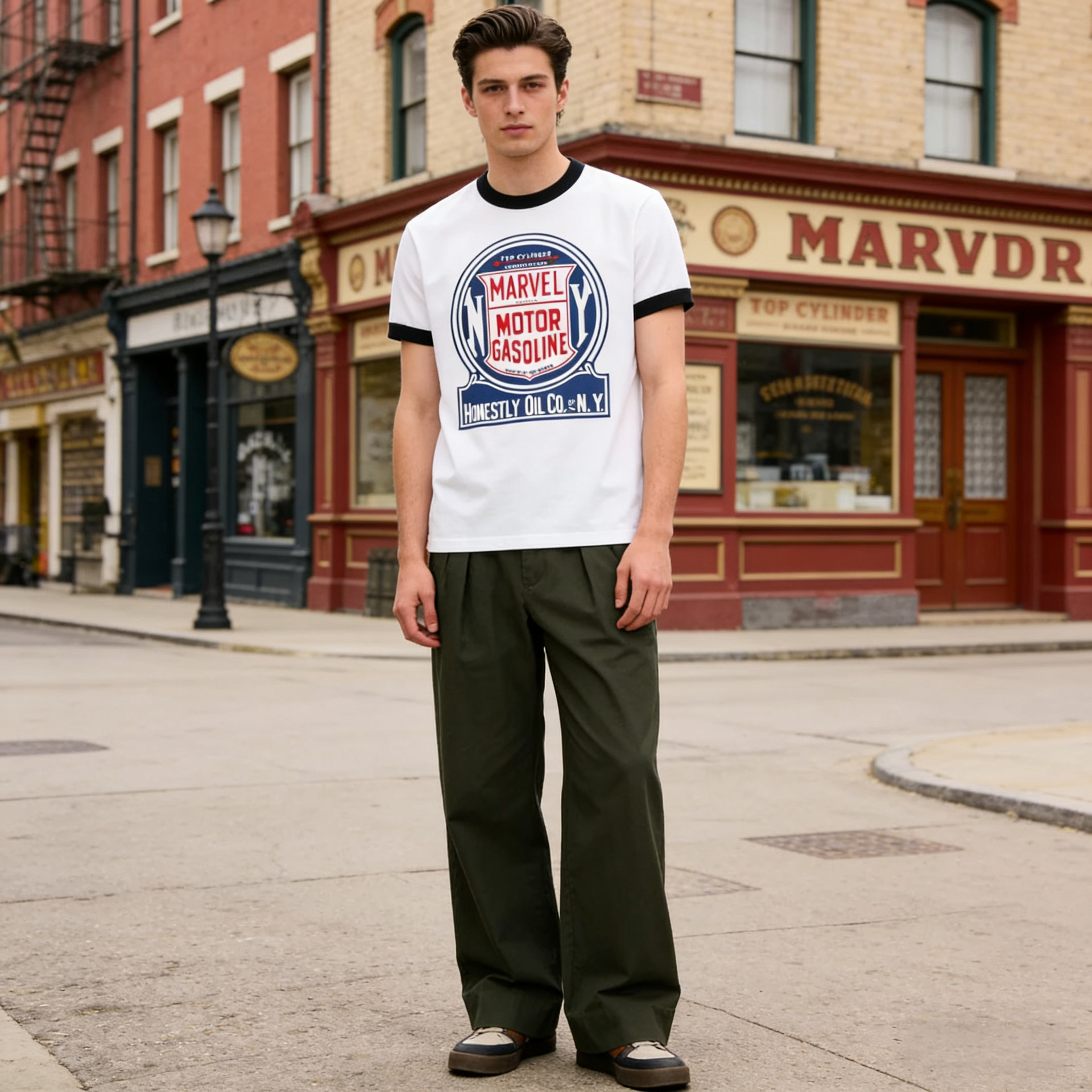 Verano nuevos hombres Camiseta de algodón máquina de impresión europea y americana elemento de coche hilo color a juego camiseta ameikaji