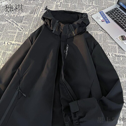 Autumn Functional Windproof Jacket for Men, Trendy Brand, Youthful Design, Black Samurai Style Hiking Jacket