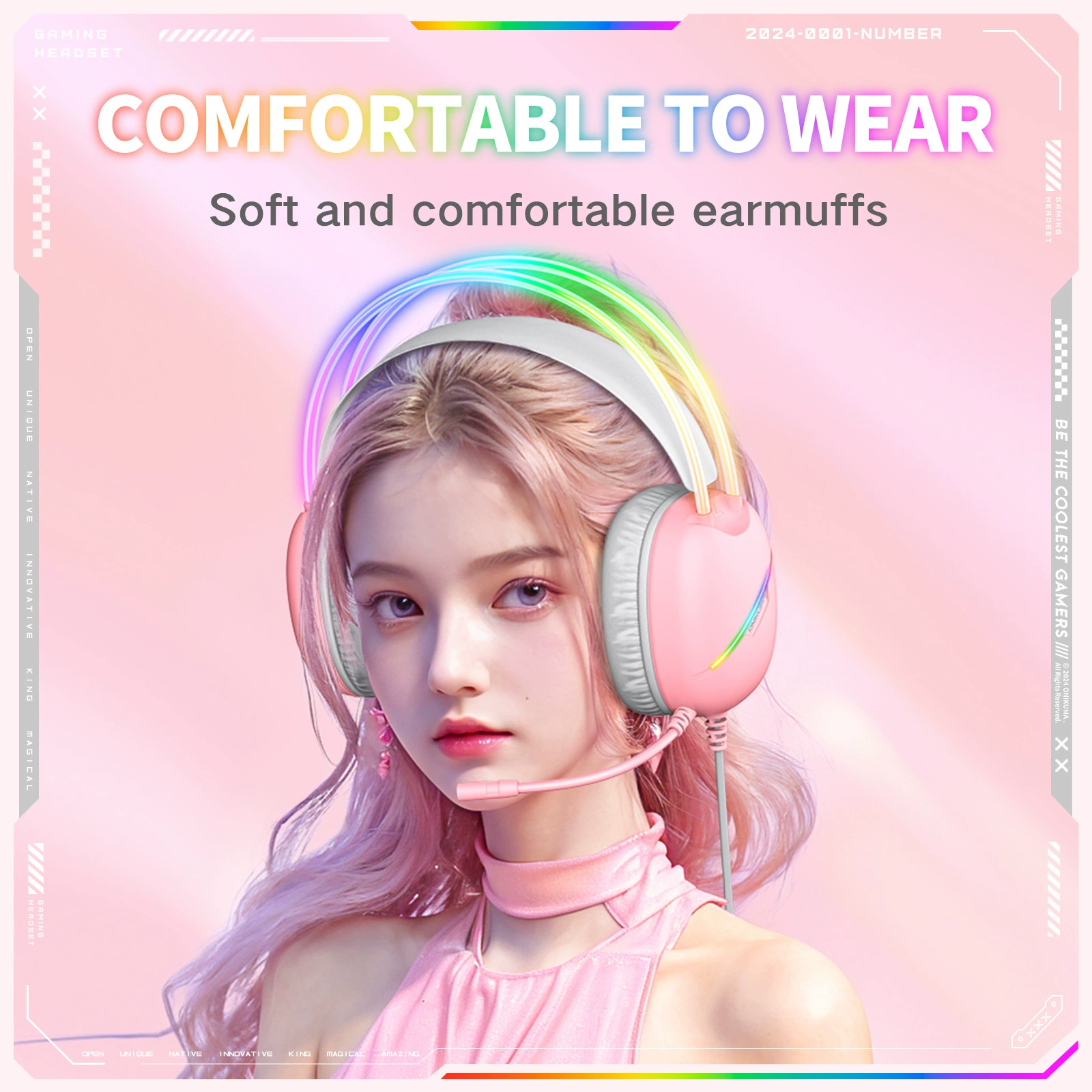 Хедсет для игр ONIKUMA X33 Wear-Style, проводной USB-C, наушники для мобильного гейминга с RGB LED